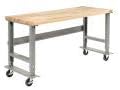 Global Industrial Mobile Adjustable Height Workbench, Maple Butcher Block Square Edge, 60" W x 36" D, Gray