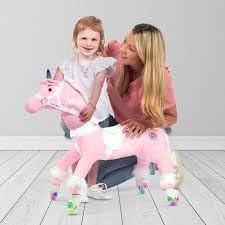 Power Pony Ride On Unicorn Riding Toy for 2+ Kids - Power Ponies Push Pull Kids Ride On Pony for Toddlers with A Removable Parent - Controlled Push Handle for Easy Rides, Pink, Grace