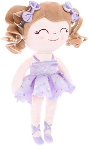 Gloveleya Baby Dolls Soft Snuggly Curly Hair Ballerina Doll First Baby Girl Gifts Plush Ballet Doll with Lace Mesh Dress Purple 14inches Ballerina Series