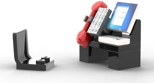 CUSTOM TOYS & HOBBIES INC Building Bricks Businessman Lawyer Office Setup- Premium Quality Office Table Desktop Computer, Keyboard, Telephone & Chair. Holiday Birthday Gift for Kids