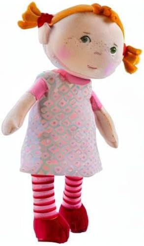 HABA Soft Baby Doll Roya - 10" Rag Doll with Red Pigtails, Pink Dress - Machine Washable Doll - Ideal Soft Doll for 2 Year Old Girls