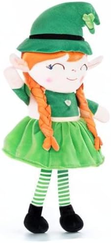 Gloveleya Plush Dolls Saint Patrick's Day Gifts Soft Blessings Doll Shamrock Wishes Plush Elf Baby Girl Gifts 16" Green