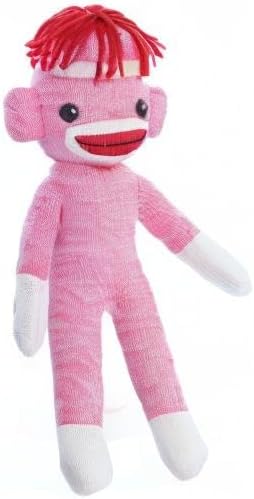 Adorable Sock Monkey 8 inch, The Original Traditional Hand Knitted Stuffed Animal Toy Gift-for Kids, Babies, Teens, Girls and Boys Baby Doll Present Puppet (Pink 8inch)