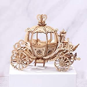 Rowood 3D Puzzles for Adults, Wooden Model Kits for Adult, DIY STEM Toy for Ages 14+ - Pumpkin Cart (182 Pieces)