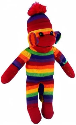 Adorable Sock Monkey, The Original Traditional Hand Knitted Stuffed Animal Toy Gift-for Kids, Babies, Teens, Girls and Boys Baby Doll Present Puppet (16" Rainbow)