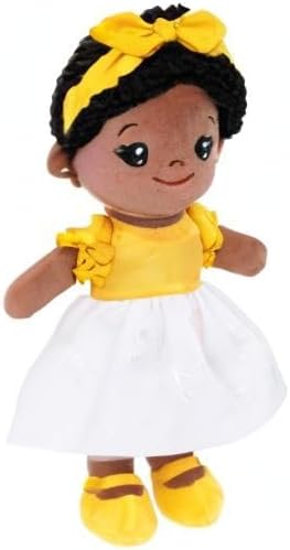 OUOZZZ 12" Soft Black Baby Doll Toys for 1 + Year Old Girl Gifts, African American Baby Dolls Birthday Gifts for 1 Year Old Girl Christmas Plush Toys Gift for Toddler Kids Yellow Bow-tie