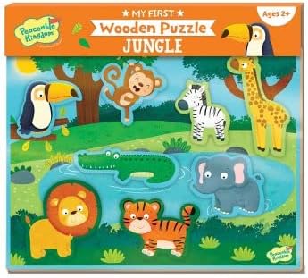Peaceable Kingdom My First Wooden Puzzle, Two Activities in One for Active Toddlers, Jungle Animals