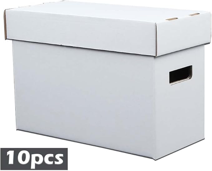 G-PLUS Comic Books Storage Boxes 10 Boxes With Lids Short Holds 150-175 Stackable Durable Archive White Comic Book Storage