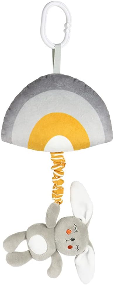 Baby Hanging Rattle Toys, Baby Lullaby Pull Musical, Soft Plush Early Development Stroller Car Toys with Squeaker for Infant (Rabbit)
