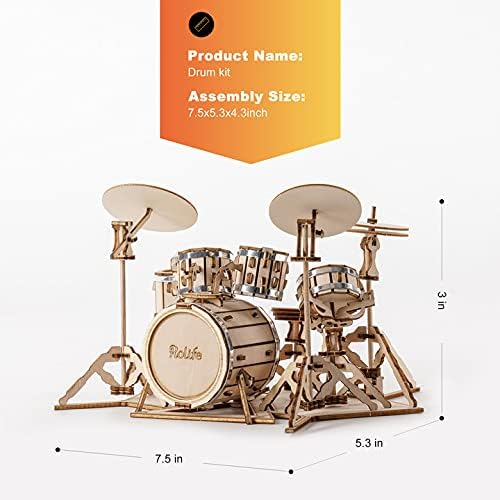 Rolife 3D Wooden Puzzles for Adults Drum kit Musical Instrument Model(TG409)