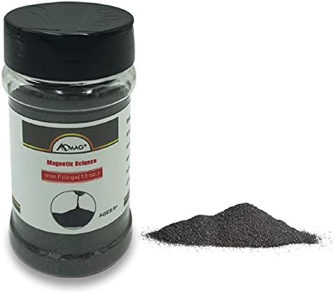 AOMAG Magnetic Iron Powder Filings Sand for Magnet Education, School Projects and Science Experiments Storage Jar (13 Ounces) with Shaker Lid