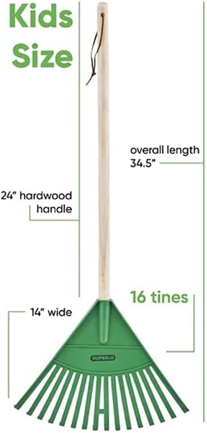 Pack of 3 Kids Rake with Hardwood Handle, Durable Plastic Head to Sweep Leaves in Lawn and Tidying Up The Garden, 34" (Orange)