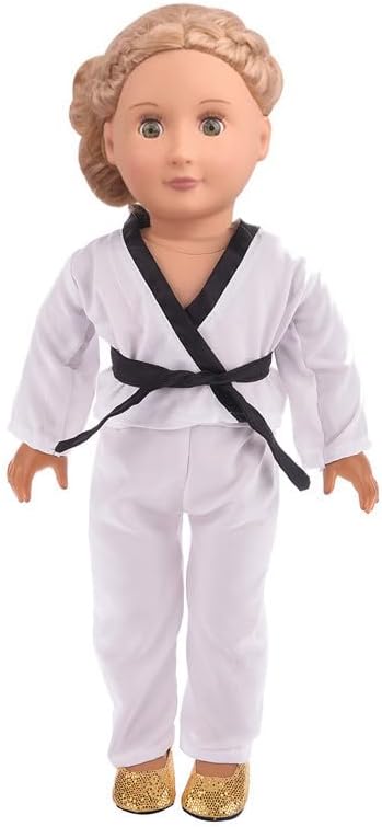 18 Inch Girl Doll Clothes White Karate / Tae Kwon Do Outfit Includes Blouse, Pants and 5 Belts - Yellow, Green, red, Blue and Black - for 18inch Girl Doll NAA02
