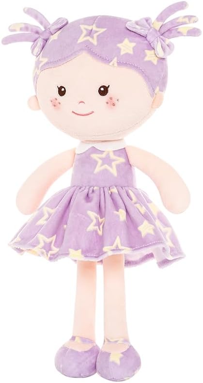 Onetoo Rag Doll Plush Baby Dolls Soft Baby Doll for Girls First Baby Doll Plush Sleeping Cuddle Buddy Doll Wear Star Purple Sleeveless Dress 14"