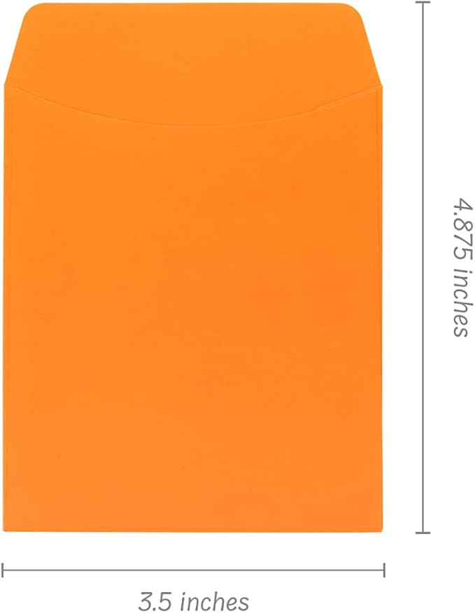 Hygloss 30 Library Card Pockets 3.5x5 Inch - Non-Adhesive Pocket Envelopes - Electric Orange - Classroom Envelope Pockets - Ideal for Organizing - Colorful Small Library Book Pocket