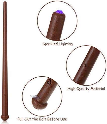 Sumind 4 Pieces Light up Wand Magic Light and Sound Toy Wizard Wands, Illuminating Witch Wand, Costume Accessory for Halloween Cosplay Birthday Party Favors(Brown)