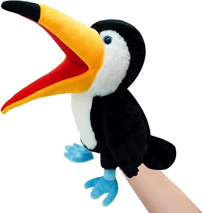 Puppet Toucan Hand Puppet,13.8" Animal Puppet Toucan Puppets Stuffed Animal Hand Puppets for Kids with Movable Mouth,Puppet Plush Multi-Color Toys Bird Puppet Role Play Teaching(Big Black)