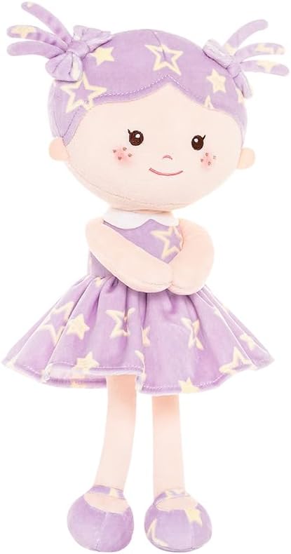 Onetoo Rag Doll Plush Baby Dolls Soft Baby Doll for Girls First Baby Doll Plush Sleeping Cuddle Buddy Doll Wear Star Purple Sleeveless Dress 14"