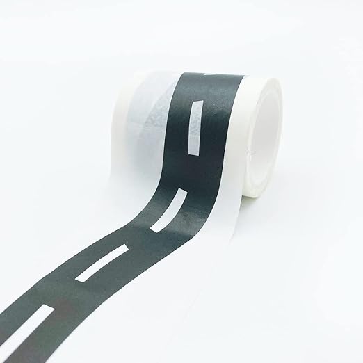 YUBX Highway Washi Tape Set 4 Rolls Black & White Decorative Masking Tapes for Arts, DIY Crafts, Journals, Planners, Scrapbook, Wrapping 50mm x 5m (2" x 16')