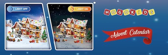 HOGOKIDS 2025 Advent Calendar Gingerbread House Mini Building Set with Light, 24 Days Countdown 3 Style Christmas Village Blocks Toy with Xmas Tree, for Adults Kids Boy Girls Ages 10+
