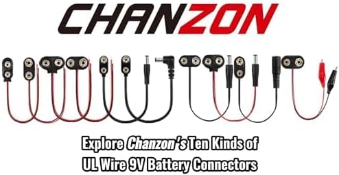 CHANZON UL Wires 9v Battery Adapter Converter 9 Volt Power Guitar Cable Clip with 2.1mm x 5.5mm Male 5Pcs T-Type Plastics Termianl