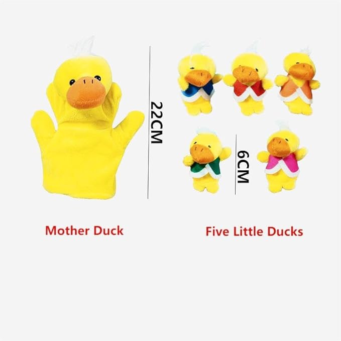 5 Little Ducks Finger Puppets for Kids, 6 Pack Plush Finger Puppets Toy, Storytelling Theater Role Play, Bedtime Story for Toddlers