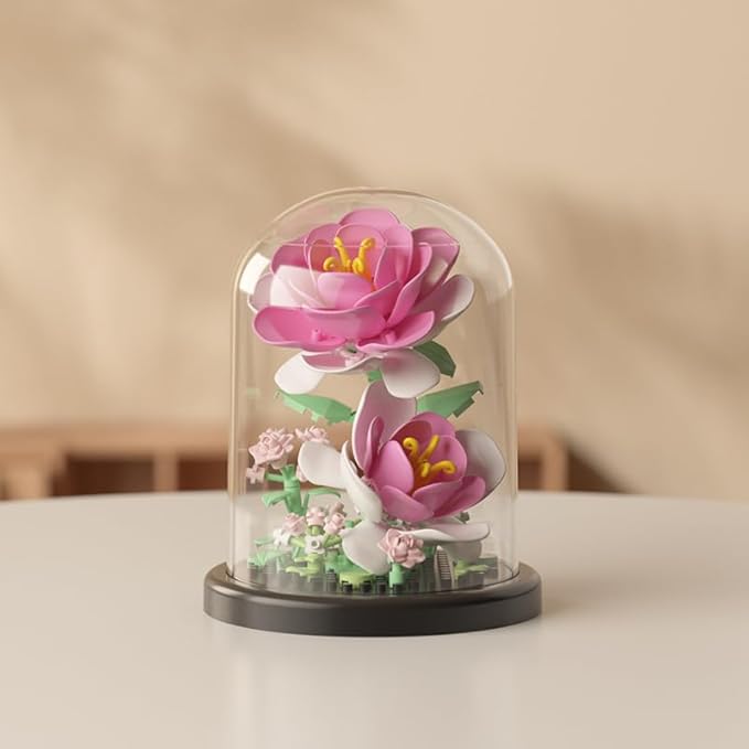 Mini Brick Flower Building Kit with Display Cover- 500PCS Micro Bricks for Realistic Artificial Flowers, Gardenia,Rosa multiflora Thunb and Rose,Perfect for Home Decor and Gifts