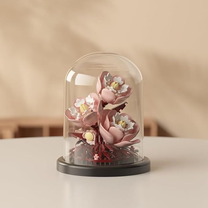 Creative Botanical Micro Blocks Set with Display Cover- 550PCS Artificial Chrysanthemum, Peony and Hibiscus, Perfect DIY Gift for Adults, Teens and Flower Lovers