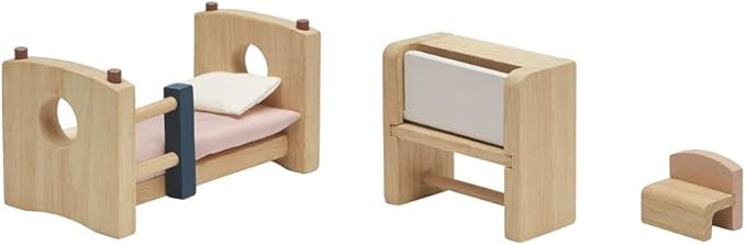 PlanToys Neo Line of Wooden Dollhouse Furniture - Children's Room (7304) | Sustainably Made from Rubberwood and Non-Toxic Paints and Dyes