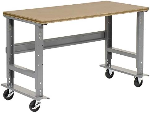Global Industrial Mobile Adjustable Height C-Channel Leg Workbench, Shop Top Square Edge, 60"W x 30"D, Gray