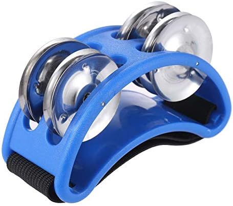 Musfunny Foot Tambourine Percussion Musical Instrument with Double Row Metal Jingle Bell for Guitar Foot Drum Set Accessory (Blue)