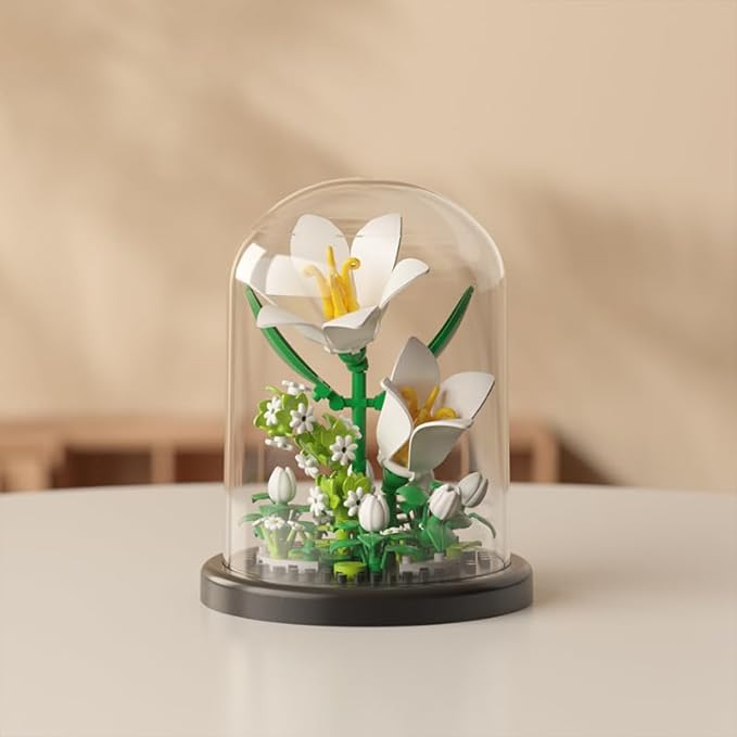 Botanical Flower Micro Blocks Set with Display Cover for Adults and Teens,600 PCS Mini Bricks Artificial Flowers for Birthday and Gift Idea for Significant Other, Lily,Sunflower and Tulip