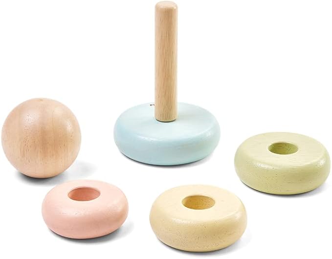 PlanToys® First Stacking Ring | Montessori Wooden Stacking Toy for Babies & Toddlers | Baby Learning Toy for Fine Motor Skills, Sensory Play & Color Sorting