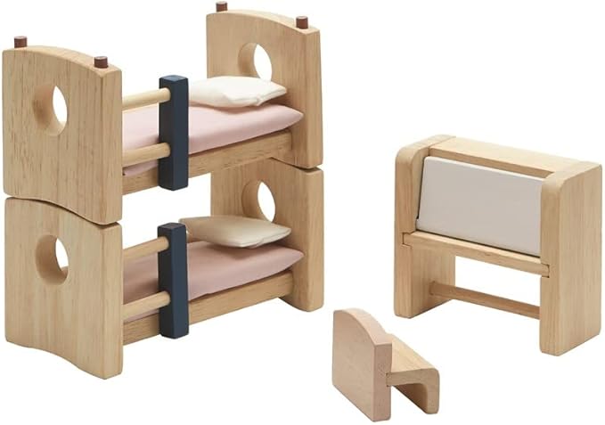 PlanToys Neo Line of Wooden Dollhouse Furniture - Children's Room (7304) | Sustainably Made from Rubberwood and Non-Toxic Paints and Dyes