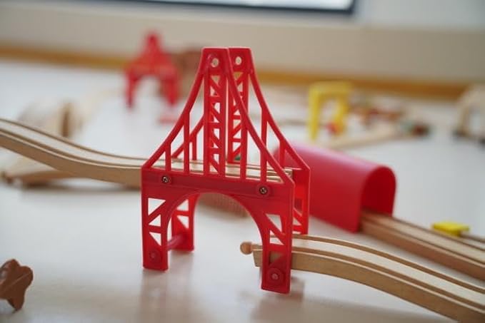 Wooden Train Bridges, 3 Suspension Bridge, Wooden Train Track Accessories, Wood Train Track, Train Tracks Compatible with All Major Brands, Wood Toys for Girls & Boys