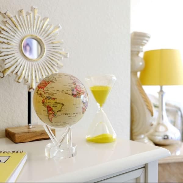 MOVA Globe – Political Map Yellow 4.5” | Vintage-Style Rotating Globe Powered by Light | No Batteries or Cords | Antique World Map for Home or Office Decor