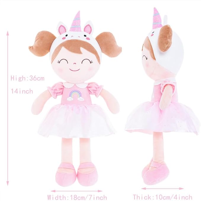 Gloveleya Unicorn Plush Doll – Spring Girl Baby Doll Gifts, Soft Stuffed Unicorn Toy, Pink Fantasy Plush Doll for Girls, Birthday Present, Nursery Decor, 14 Inch