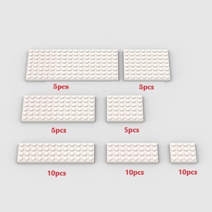 Classic Building Plate Assortment Pack - 50pc White Base Plates with 7 Sizes, Compatible with Lego, for Most Brands (Color:White)
