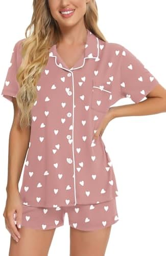 SWOMOG Womens Button Down Pajamas Set Short Sleeve Sleepwear Bride Soft Pj Lounge Sets XS-3XL