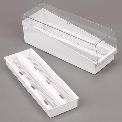 Globe Scientific 513250W ABS Slide Storage Box with Hinged Lid and Removable Draining Tray, 100-Place for up to 200 Slides, White, 240mm Length, 85mm Width, 95mm Height