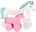 Jack Rabbit Creations Big & Little Unicorn Push Toy 2 in 1 Wooden Roller Animals- Pull STEM Toys for Toddlers Develops Coordination and Fine Motor Skills- Ages 18 Months+