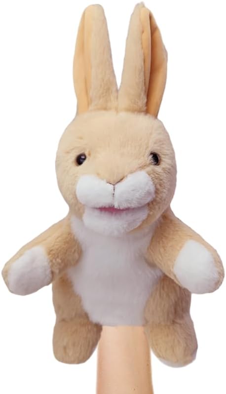 Bunny Hand Puppets Bunny Plush Puppets,9" Realistic Bunny Stuffed Animal Puppets for Kids Bunny Puppet for Adults with Movable Mouth, Bunny Toys Easter Bunny Hand Puppets for Toddlers