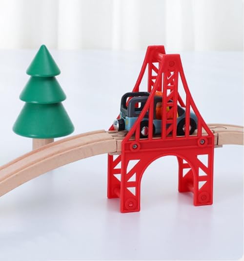 Wooden Train Bridges, 3 Suspension Bridge, Wooden Train Track Accessories, Wood Train Track, Train Tracks Compatible with All Major Brands, Wood Toys for Girls & Boys