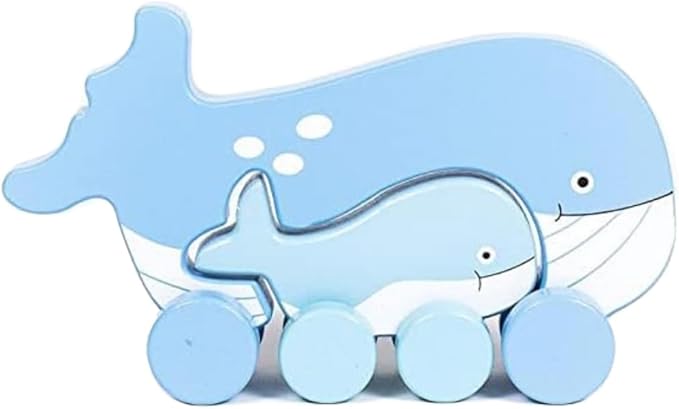 Big & Little Whale Push Toy by Jack Rabbit Creations- 2 in 1 Wooden Roller Animals- STEM Toys for Toddlers Develops Coordination- Ages 18 Months+