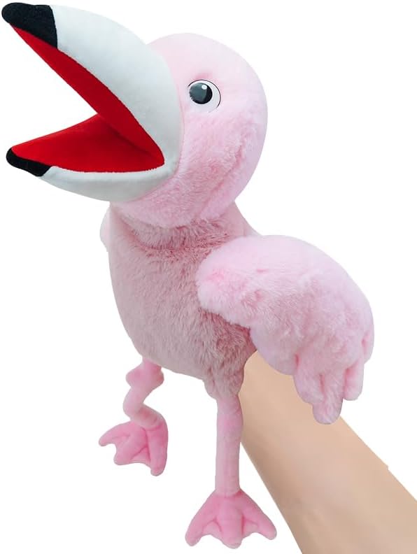 Puppets bird Flamingo Hand Puppet,13.8"Animal Puppet Flamingo Hand Puppets Stuffed Animal Puppet for Kids with Movable Mouth,Puppet Plush Multi-color Toys Bird Puppet Role Play Teaching(Pink)