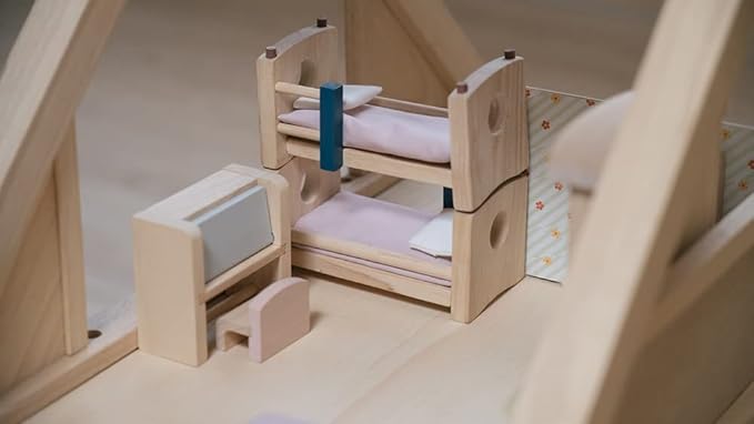 PlanToys Neo Line of Wooden Dollhouse Furniture - Children's Room (7304) | Sustainably Made from Rubberwood and Non-Toxic Paints and Dyes