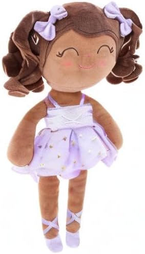 Gloveleya Baby Dolls Soft Snuggly Curly Hair Ballerina Doll First Baby Girl Gifts Plush Tanned Ballet Doll with Lace Mesh Dress Purple 14inches Ballerina Series