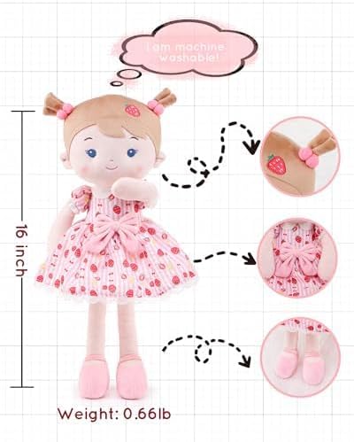 LeyaDoll Personalized Soft Baby Doll Toys for Girls (16''), My First Christmas Dolls, Leya Doll Baby Rag Doll Plush Toys for Toddler Kids Infants -Strawberry Girl
