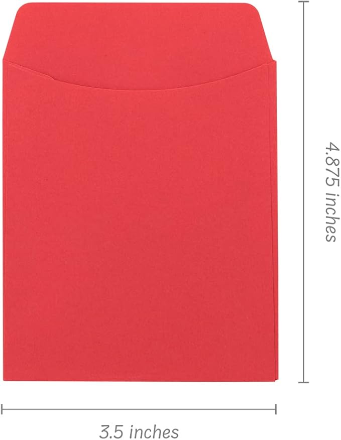 Hygloss 30 Library Card Pockets 3.5x5 Inch - Non-Adhesive Pocket Envelopes - Red - Classroom Envelope Pockets - Ideal for Organizing - Colorful Small Library Book Pocket
