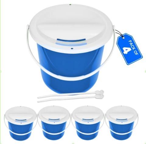 Plastic coin collection Bucket with removable lid and handle charity donation collection money box pail for fundraising with top slot for tickets raffles and money 7.5"Hx8.3"Diameter(Dark Blue) 4 pack
